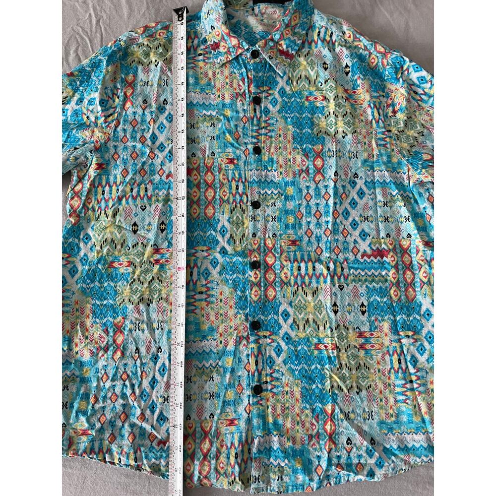 Vat Pave Abstract print Button Up Short Sleeve Top SZ L Cotton Blend - Picture 7 of 9